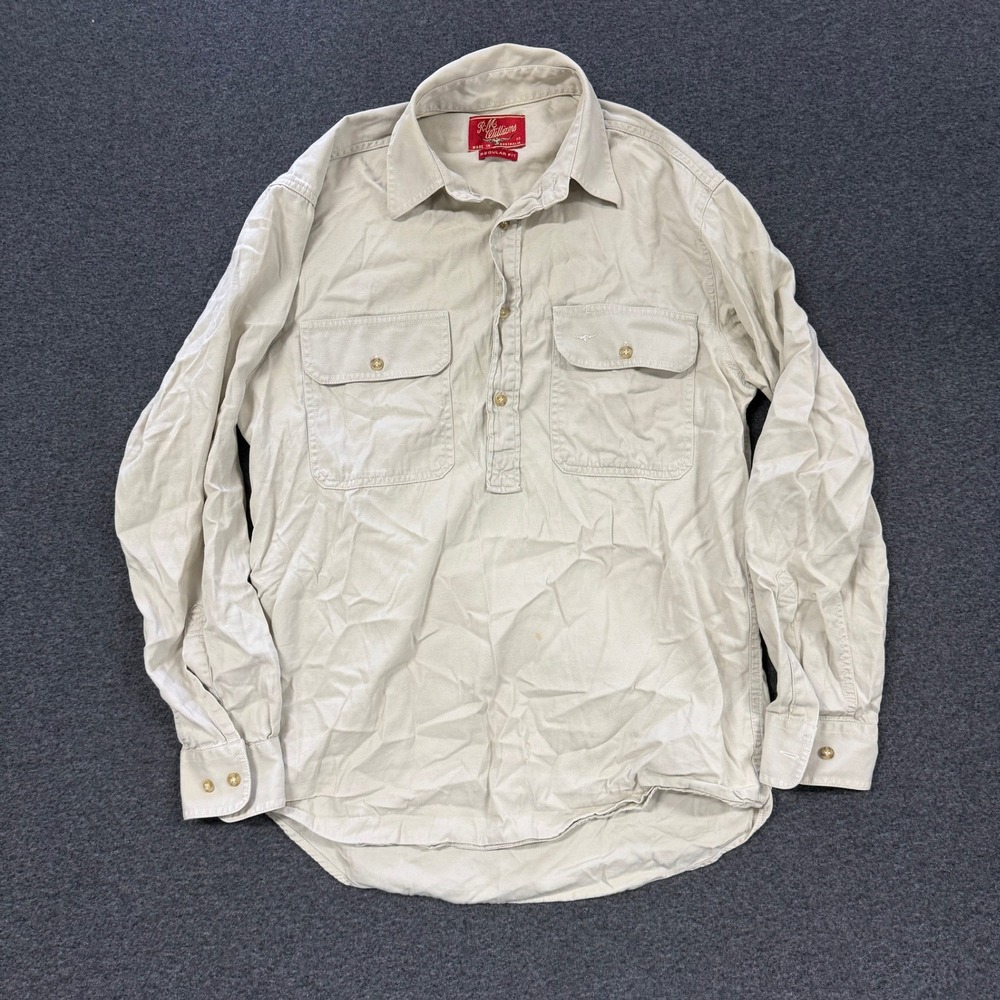 Adult RM Williams Button Down Shirt Mens XS Beige Good Twill Long Sleeve Pocket